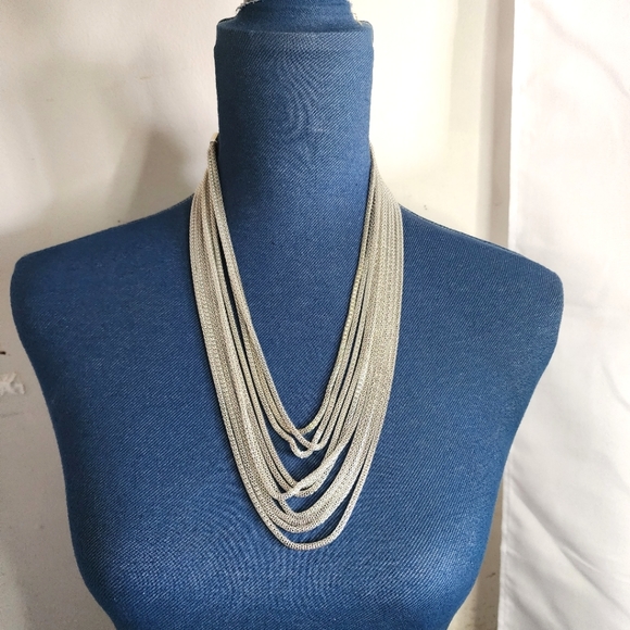 Silver Multi Strand Necklace Earrings Set - Picture 3 of 9